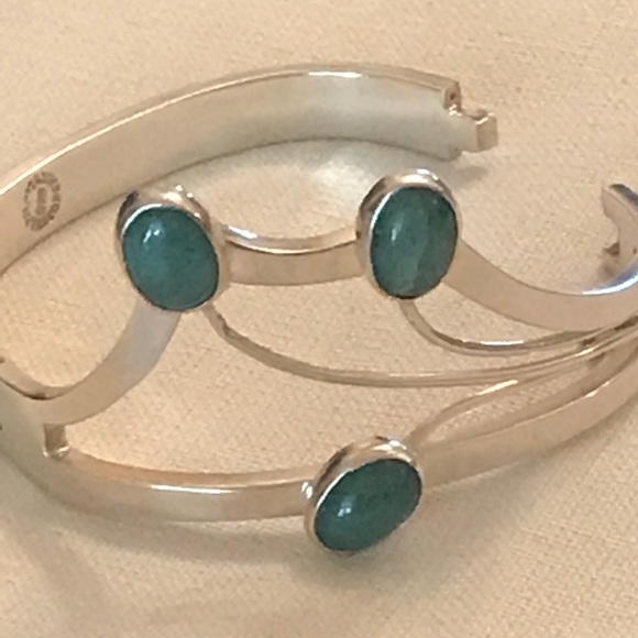 Vintage Taxco Silver 925 Flower Lily Bracelet with Green Stones! - Picture 4 of 13